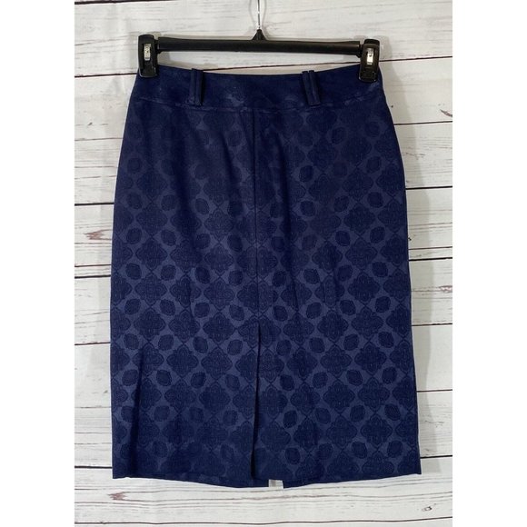 Worthington Skirt Womens Sz 4 Petite Navy Blue Jacquard Stretch Damask Straight - Picture 1 of 9